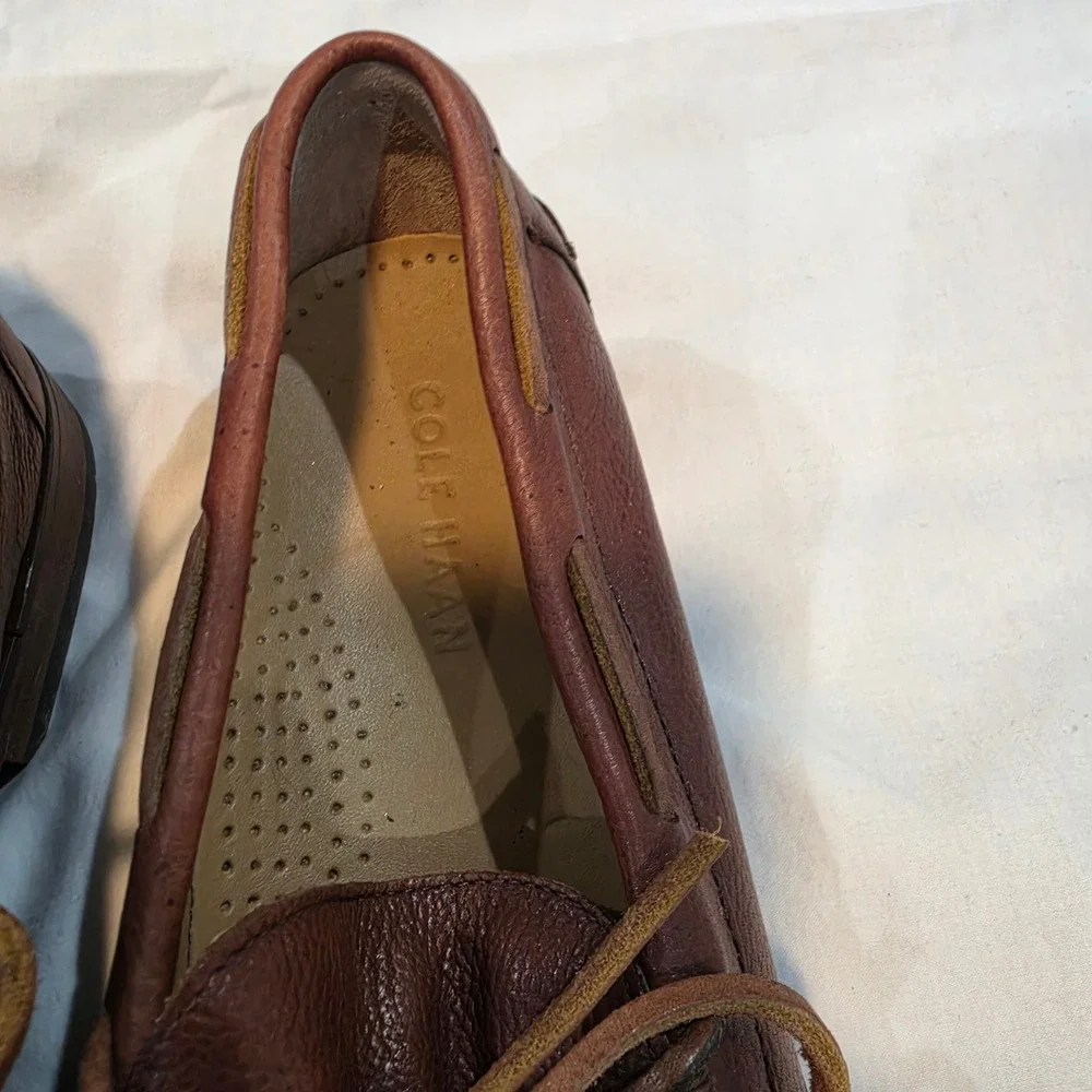 Cole Haan Boat Shoes Men 7.5 M Brown Excellent Pebbled Leather C13875 Moc Toe